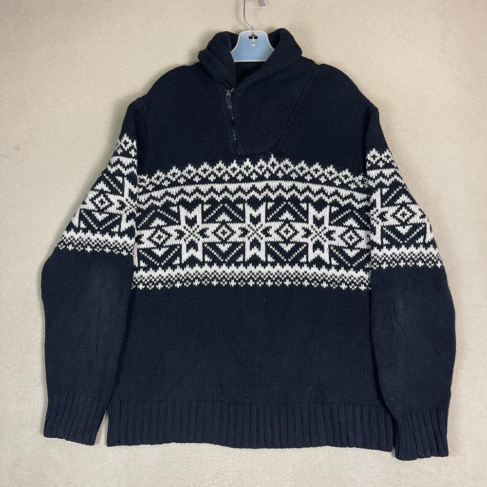 Polo Ralph Lauren Sweater Mens XL Black Knit Navajo Snowflake Print Shawl Collar